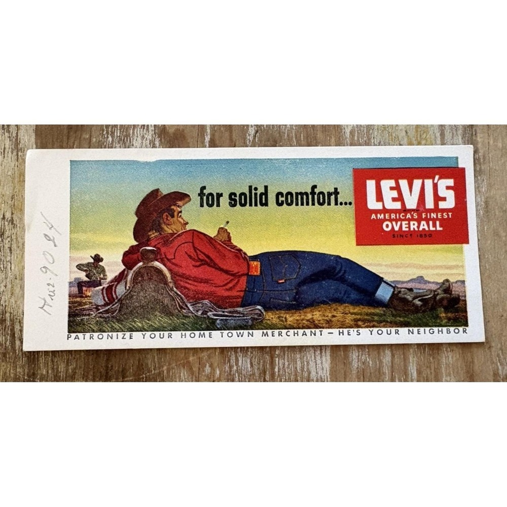 Vintage advertising blotter Levis Levi Strauss Overalls jeans reclining cowboy